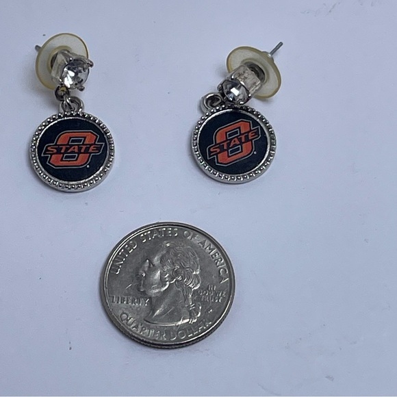 Oklahoma State University Dangle Earrings with Rhinestones - Picture 5 of 6
